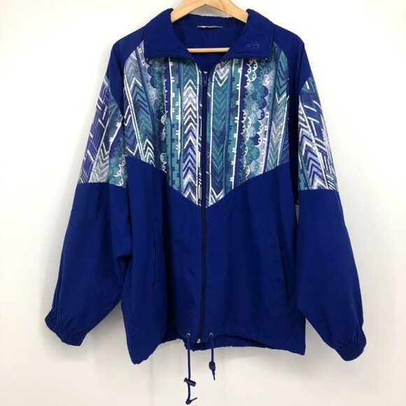 VINTAGE 1980s cobalt blue printed windbreaker jacket by Shamrock unisex XL - Picture 16 of 16